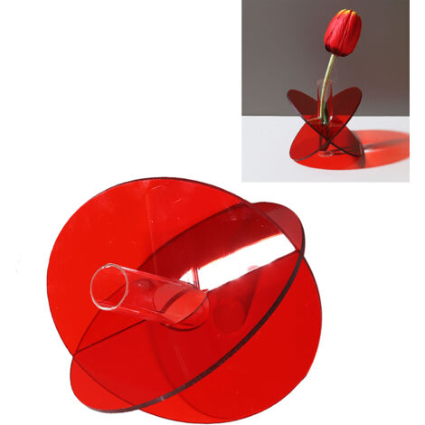 Vase Géométrique Acrylic 15x13x2cm Rouge Décoratif Minimaliste Pour Centre Table Vivante 90g