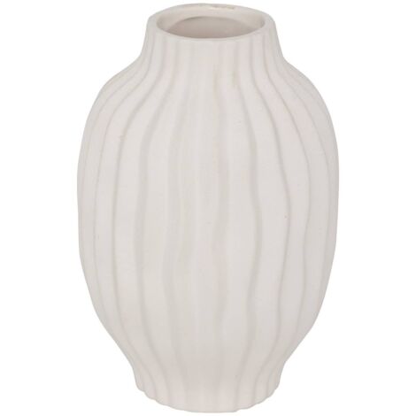 Vase haut strié en céramique texturée Blanc mat D. 15 x H. 22 cm - Atmosphera