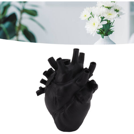 [Vase] Herzvase Moderne Luxus-Pflanzenvase aus schwarzem Kunstharz – Elegantes, handgefertigtes Herz für Wohnzimmer und Büro