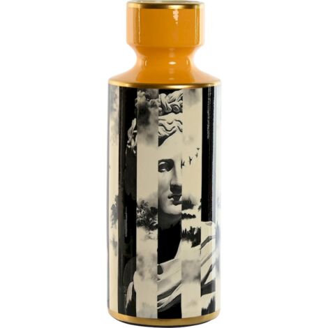 Vase jaune à motifs pour déco contemporaine - Jaune or mat et motifs géométriques noirs