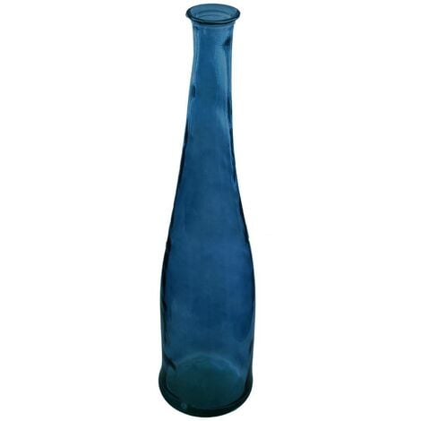 Vase long Uly en verre recyclé bleu orage H80cm - Atmosphera créateur d'intérieur