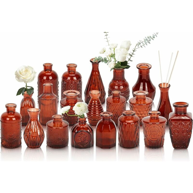 Tonchean - Vase Lot de 20 petits vases à bourgeons en verre ambré pour fleurs, vases à bourgeons transparents en vrac, vases vintage en verre
