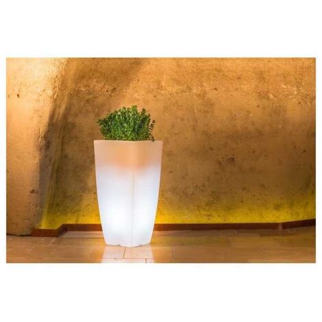 Vase Luminaire en Polymère Monacis Stilo Carré Bright - 33 x 33 cm - h 70 cm. LED Multicolore avec Batterie