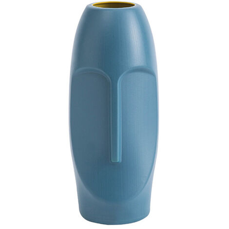 Vase minimaliste nordique en PE - Vase abstrait - Visage humain - Décoration de chambre - Bleu，Starlight