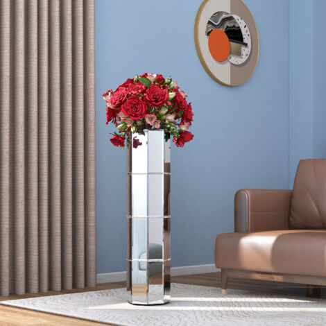 Vase miroir de plancher 70 cm – Verre poli miroir et MDF – 32 pièces – Pour arrangements floraux secs – Élégance moderne