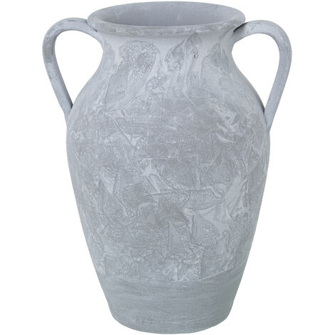 Vase mit grauen Keramikgriffen Schwamm 26x22x32cm Mund: ° 12cmpour Alle Stile, um dem Haus eine Berührung zu verleihen