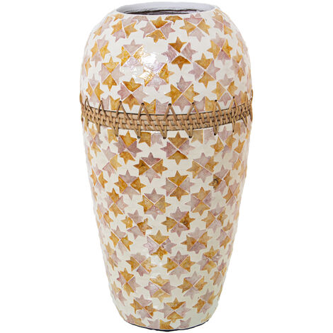 Vase Nacre/Rotin °22X44 Cm Bouche:°12,5 Cm