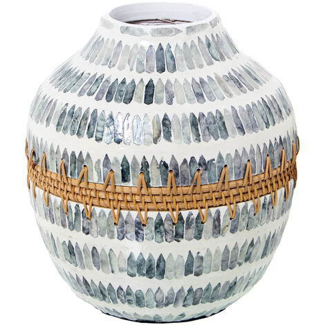 Vase Nacre/Rotin °24X28 Cm Bouche:°9 Cm