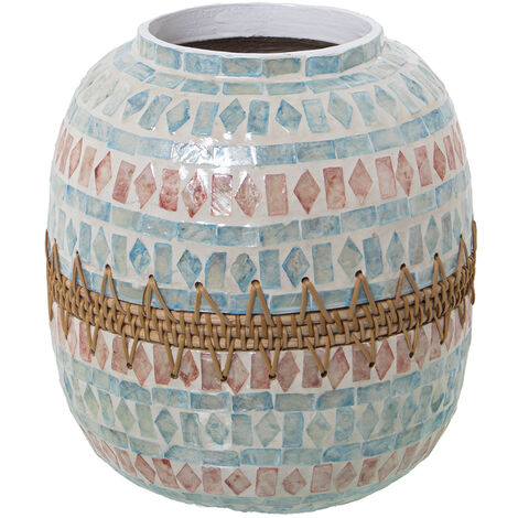 Vase Nacre/Rotin °25X27 Cm Bouche:°11 Cm