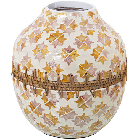 Vase Nacre/Rotin °25X27 Cm Bouche:°9 Cm