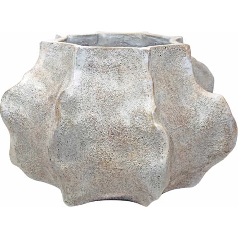 Vase octogonal en ciment blanc effet vieilli sculptural - blanc granuleux effet vieilli