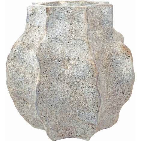 Vase octogonal ondulé en ciment blanc effet vieilli - blanc vieilli effet granuleux