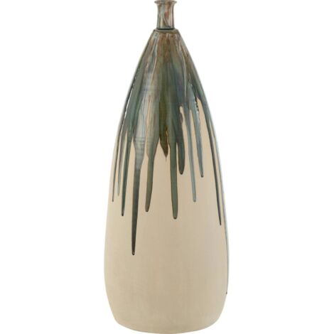 Vase peint en céramique naturel et vert style artisanal - Beige naturel et vert artisanal