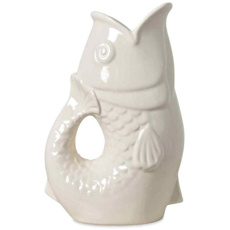 Vase poisson en céramique blanc cassé – H25.3 x l16.5 x P11 cm – Contenance 1 litre – Design original pour décoration intérieure – Opjet