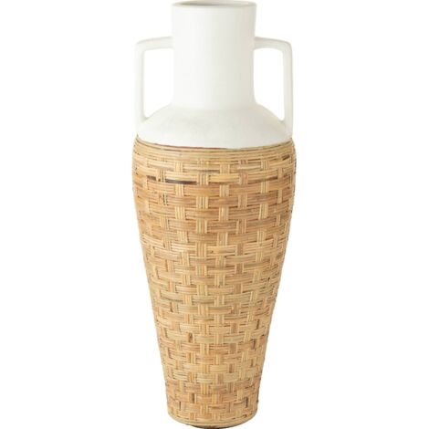 Vase poterie blanc tressage rotin anses terracotta naturel - Blanc rotin naturel terracotta