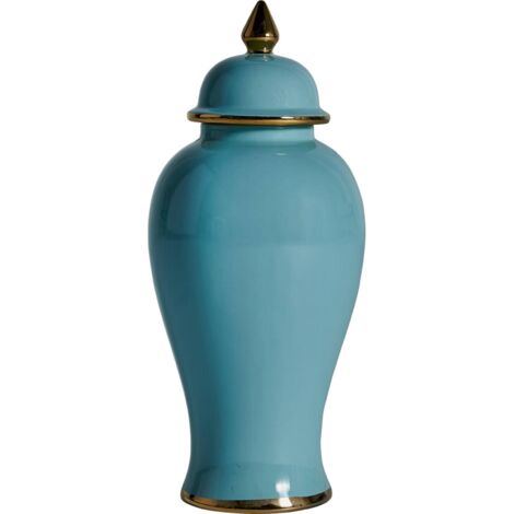 Vase provençal bleu d'ornement en céramique - Bleu azur avec finitions dorées
