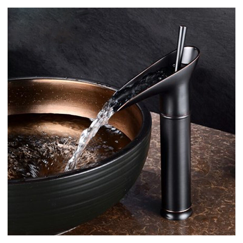 Rapanda - Vase robinet de vanité robinet cascade robinet de salle de bains noir antique robinet cascade en cuivre complet robinet de vanité de salle
