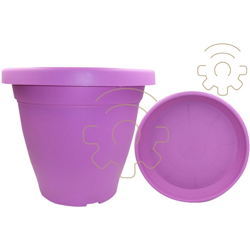Inferramenta - Vase rond cm 50X41 h Verona plastique violet avec soucoupe fleurs plantes jardin balcon
