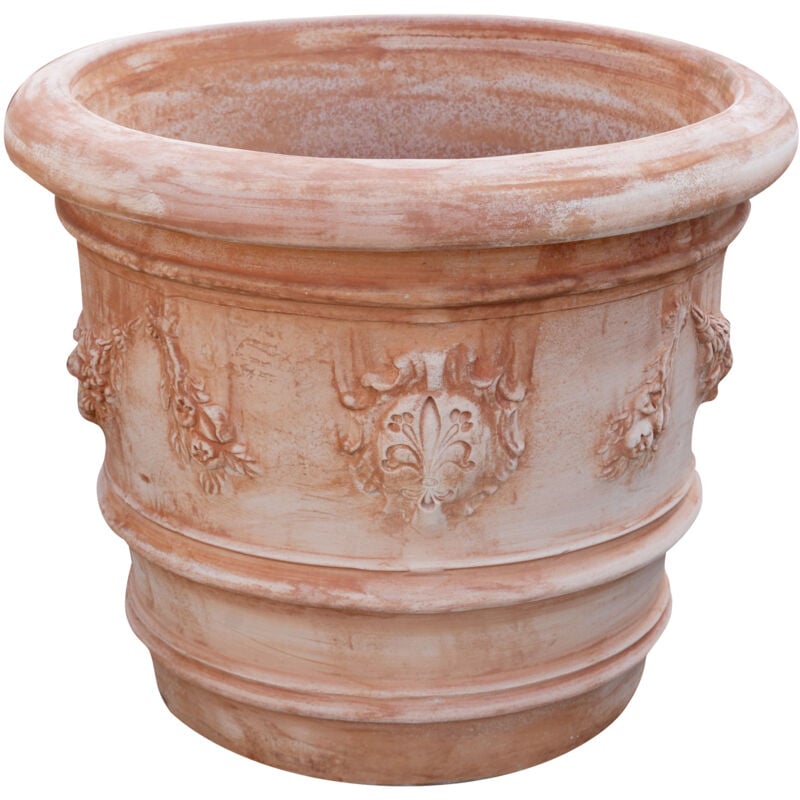 Biscottini - Vase rond en terre cuite 80X68 Vase d'extérieur Pot de jardin faite à la main Jardinière de balcon Pot de fleurs Made in Italy