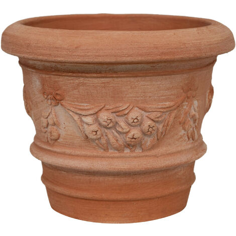 BISCOTTINI Vase rond en terre cuite Vase d'extérieur 20X17 cm Jardinière de jardin Fabriqué à la main Made Italy Vase de balcon rond fleurs