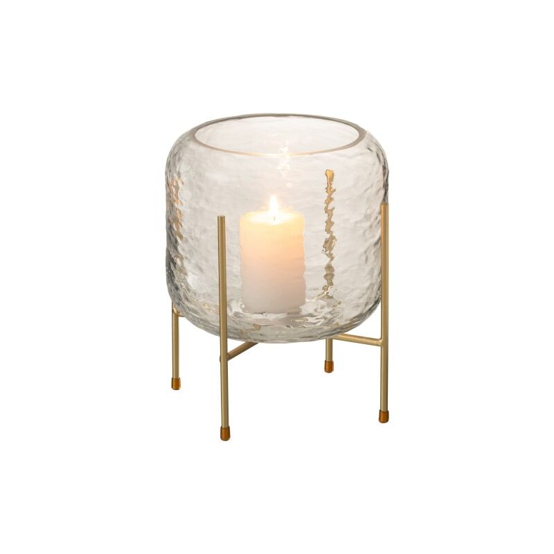 Jolipa - Vase rond en verre sur pied en métal doré 19x22.5cm