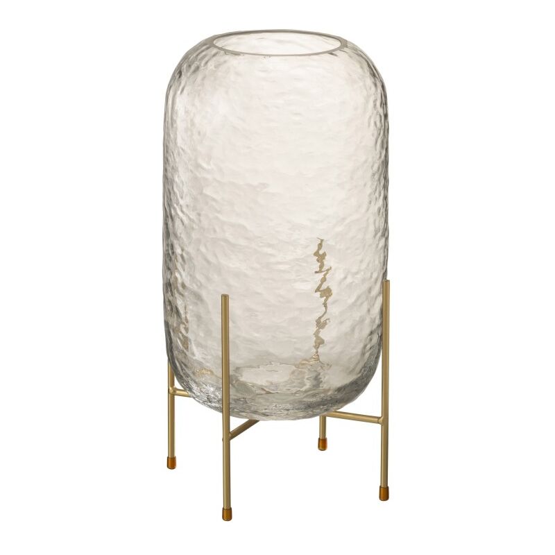 Vase rond en verre sur pied en métal doré 19x37cm