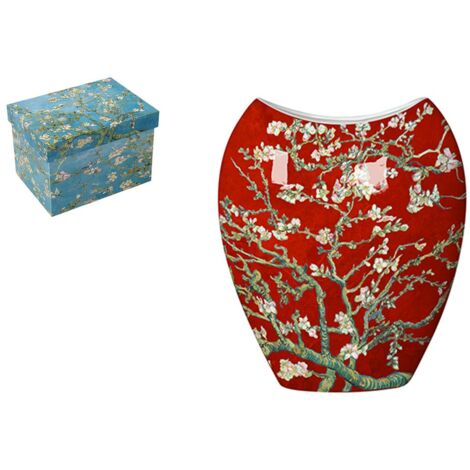 Vase rouge Amandier en fleurs Van Gogh H25 cm