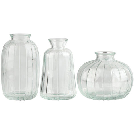 Vase Set 'Collection Essentielle' Modèle Assorti - 3 Vases en Verre Art Déco, Minimalistes (Bleu, Vert, Gris, Doré, Blanc) pour Centre de Table
