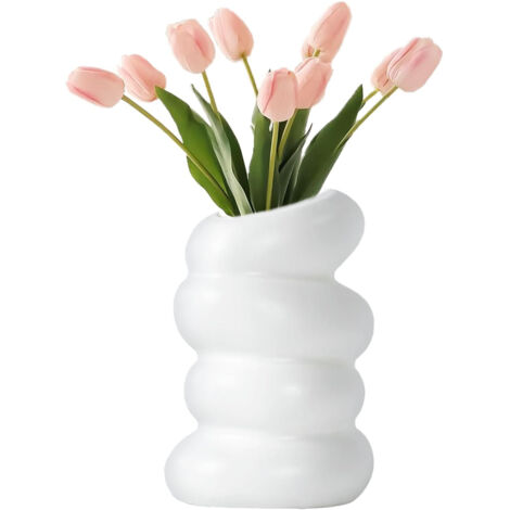 Vase Spirale Moderne en Plastique Blanc pour Fleurs Séchées - Décoration de Table Minimaliste pour Mariage, Fête et Maison (1 Pièce)
