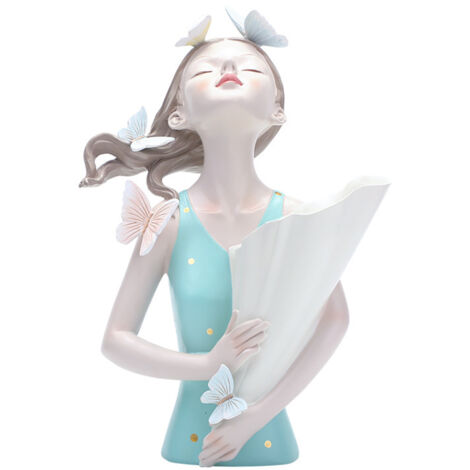Vase Statuette Élégante Hauteur 31cm Design Personnage Portant Bouquet et Butterfly Art Decoratif Mano Collection