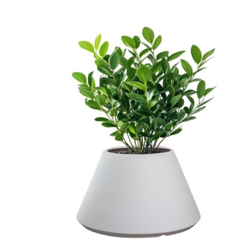 Vase Stromboli blanc en résine, forme conique ronde, pour plantes d'intérieur et d'extérieur, diamètre 60 cmxhauteur 35 cm.