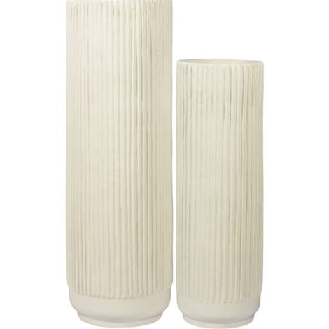 Vase terracotta beige lignes verticales décor contemporain - beige naturel texturé