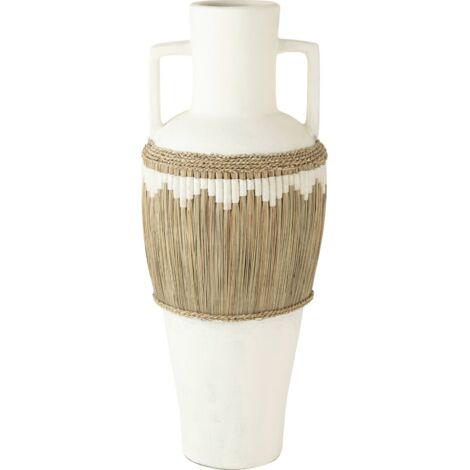 Vase terracotta blanc anses décor herbes naturelles et motifs - Blanc terracotta et herbes naturelles