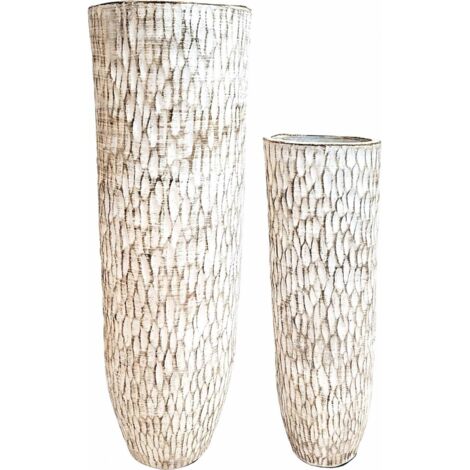 Vase terracotta blanc vieilli finition texturée élégante - blanc vieilli effet texturé
