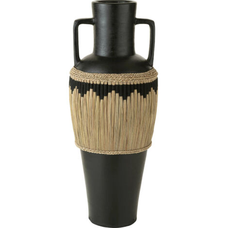 Vase terracotta noir motifs herbes anses déco artisanale - Noir terracotta et herbes naturelles