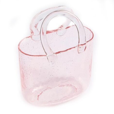 Vase transparent en forme de sac à main, vase à fleurs en verre transparent en forme de sac pour la décoration intérieure et les mariages, rose pâle