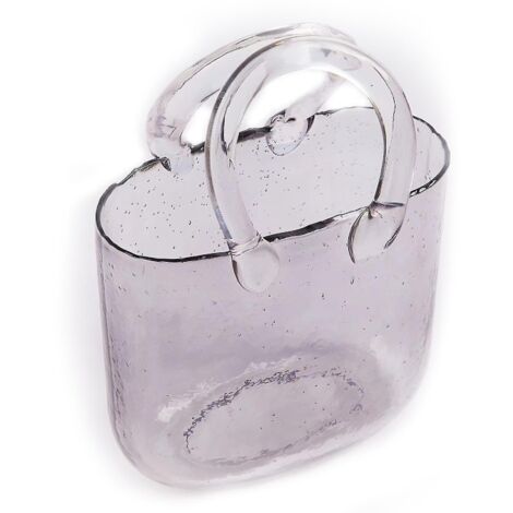 Vase transparent en forme de sac à main, vase à fleurs en verre transparent pour la décoration intérieure et les mariages, gris clair