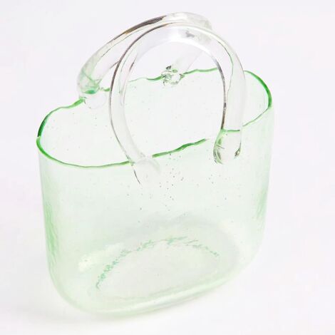 Vase transparent en forme de sac à main, vase à fleurs en verre transparent pour la décoration intérieure et les mariages - Vert clair
