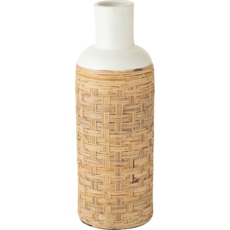 Vase tressé en poterie blanc naturel esprit terracotta rotin - Blanc naturel et rotin clair