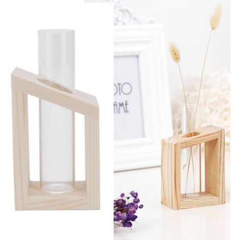 Vase Tube Hydroponic en Verre avec Support Bois pour Bambou Lucky et Plantes d'Intérieur - Conteneur Verre Moderne Épuré Nordique MDF+Glass 80g