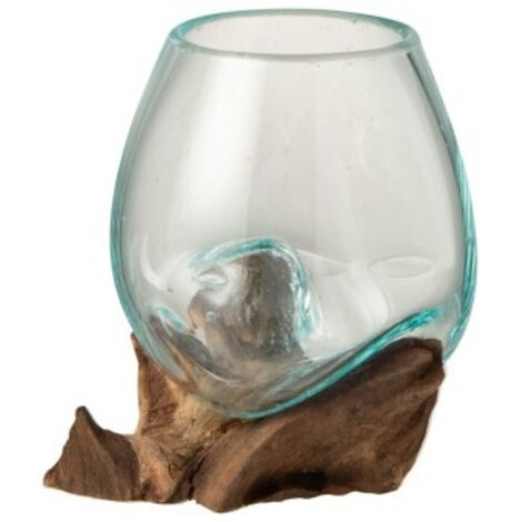 Vase verre et pied bois recyclé Azura H 13 cm