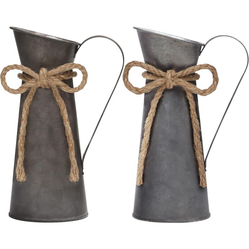 Vase Vintage à Fleurs en Métal (Lot de 2) - L8,3 x H20 cm - Pot à Lait Shabby Vintage Chic Galvanisé - Pot Lait Zinc Décoratif pour Décoration de