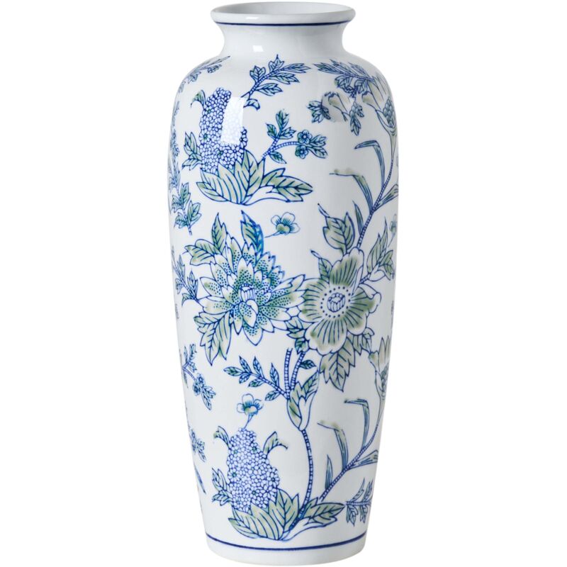 Vase Vintage en Porcelaine Motifs à Fleurs Accessoire Décoratif Blanc et Bleu Guadix