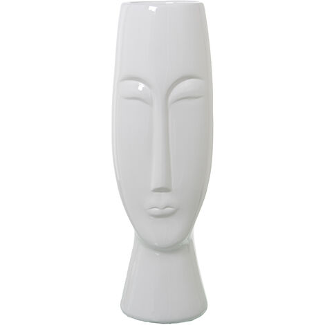 Vase Visage En Céramique Blanc Brillant °15X50 Cm
