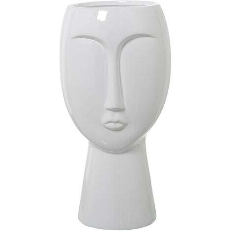 Vase Visage En Céramique Blanc Brillant °23X48 Cm