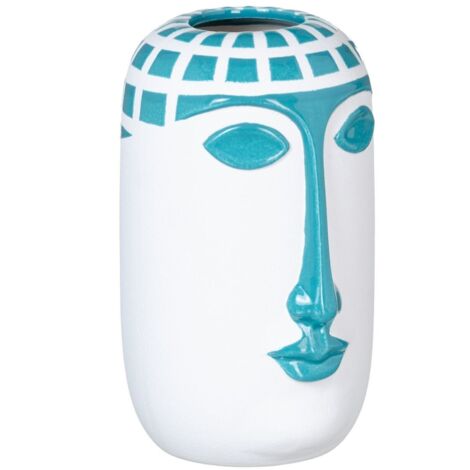 Vase Visage en céramique Blanc et Bleu