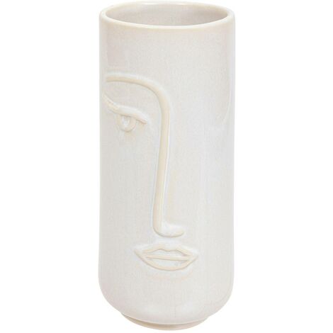 Vase visage en céramique émaillée blanche H 25 cm – Design sculpté pour bouquets frais ou tiges séchées – Atmosphera