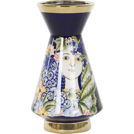 Vase visage en porcelaine multicolore style shabby chic - Bleu multicolore motifs floraux