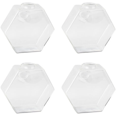 Vase Wall [Wood+Glass] [Model] Support mural hexagonale en verre borosilicate résistant, transparent, dimensions 13.5 x 3.8x 13cm, pour plantes décoratives, pack de 4.