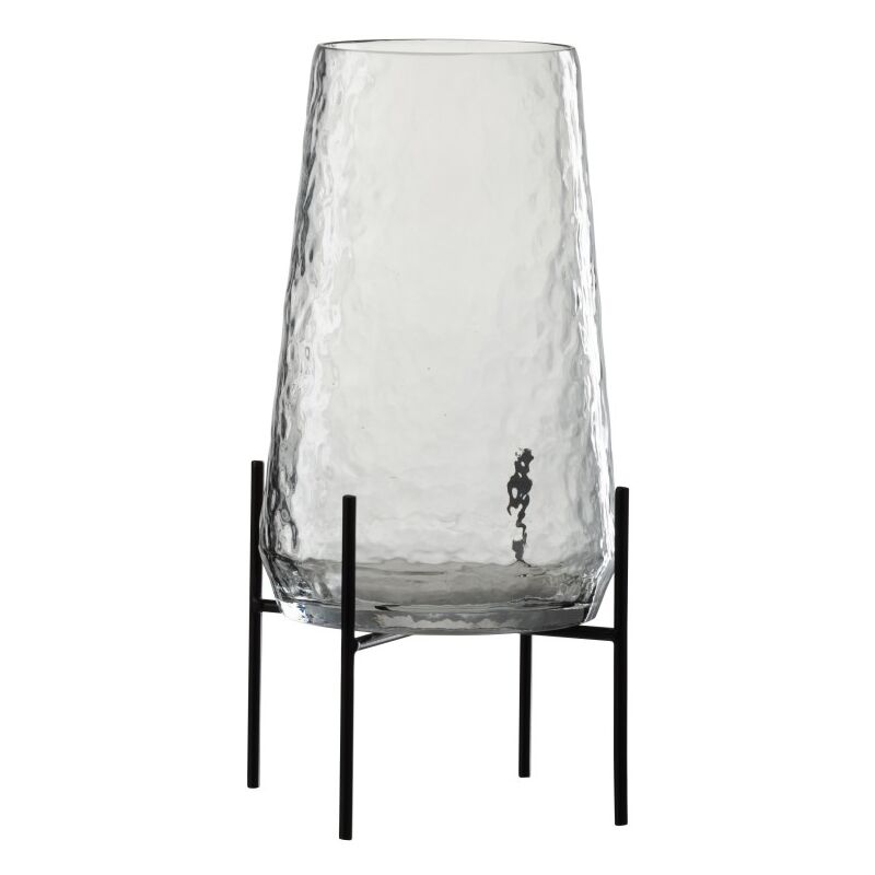 Vase irrégulier sur pied métal en verre transparent 18x18x32 cm